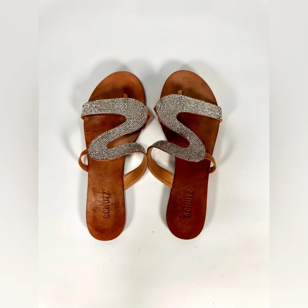 SCHUTZ Women’s Embellished Fabia Flat Leather sandals - Picture 5 of 7